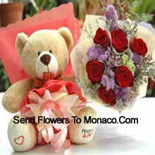 Beau Teddy avec 7 belles roses