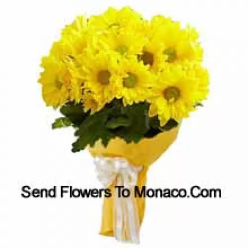 A Beautiful Hand Bunch Of 19 Yellow Gerberas With Seasonal Fillers