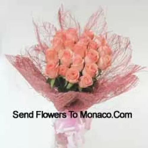 Bunch Of 21 Pink Roses With Seasonal Fillers