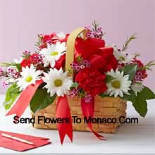 A Beautiful Arrangement Of White Gerberas And Red Carnations With Seasonal Fillers