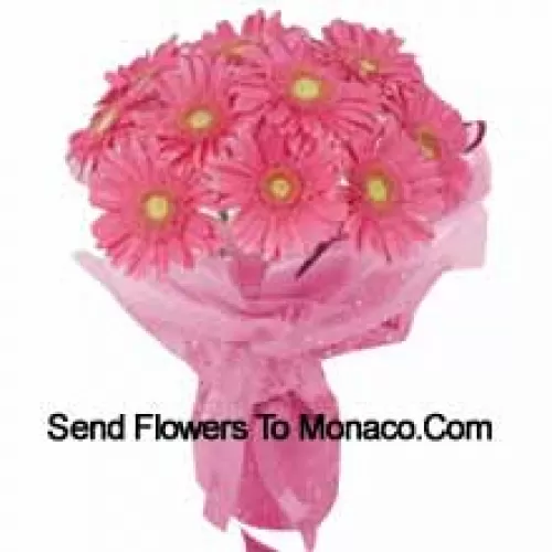 A Beautiful Hand Bunch Of 11 Pink Gerberas With Seasonal Fillers