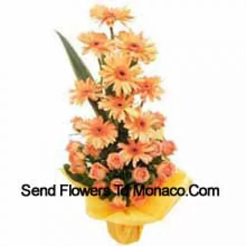 Basket Of Orange Gerberas and Orange Roses