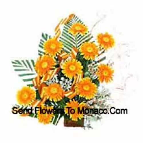 Basket Of 11 Yellow Colored Gerberas With Fillers