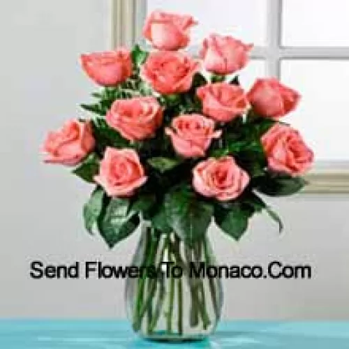 11 Pink Roses In A Vase