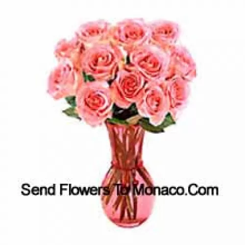 11 Pink Roses In A Glass Vase