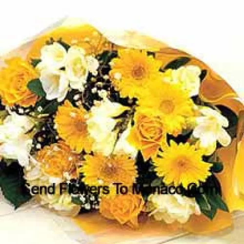 Bunch Of 7 Yellow Daisies With 7 Yellow Roses