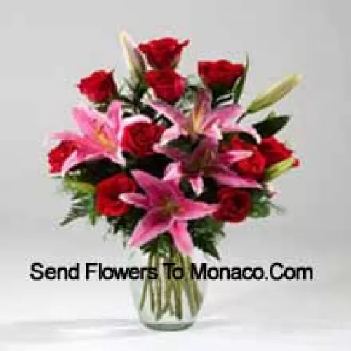 Lilies And Rose In A Vase Including Seasonal Fillers