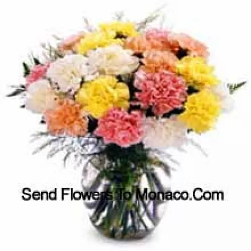 11 Mixed Colored Carnations In A Vase