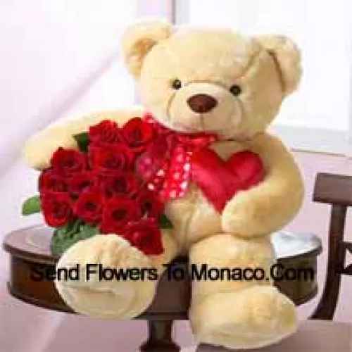 Mazzo di 11 rose rosse con un orso di peluche alto 24 pollici (Si prega di notare che ci riserviamo il diritto di sostituire l'orso di peluche con un orso di peluche di pari valore e dimensioni in caso di indisponibilità dello stesso. Scorte limitate. Nella sostituzione del prodotto ci assicureremo che sia mantenuta la stessa esclusività)