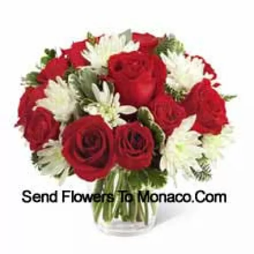 This Bouquet?is a charming display of holiday beauty and winter warmth. Rich red roses and spray roses pop against white chrysanthemums, assorted Christmas greens and eucalyptus, arranged in a round clear glass vase to create a gift that will spread the goodwill of the season to your special recipient. (Please Note That We Reserve The Right To Substitute Any Product With A Suitable Product Of Equal Value In Case Of Non-Availability Of A Certain Product)