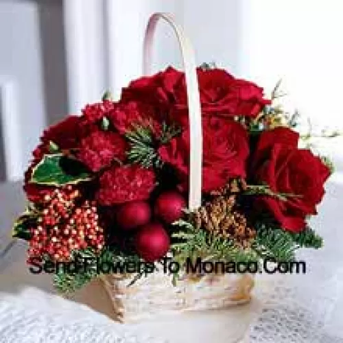 What better gift for a rose lover than this seasonal arrangement of roses and Christmas greens. A tasteful gift with a holiday flair. (Please Note That We Reserve The Right To Substitute Any Product With A Suitable Product Of Equal Value In Case Of Non-Availability Of A Certain Product)